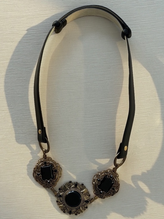 Vintage Chico’s Leather Statement Belt Black Stone Boho Festival Y2K 90s M/L main image 5